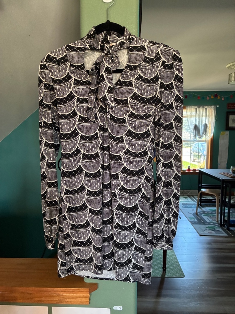 Mara Hoffman Black and White Printed Tie-Neck Blouse